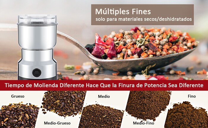 Molinillo Eléctrico Portátil de Acero Inoxidable, para Café, Especias, Semillas y Hierbas
